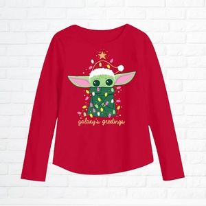 NWT Grogu/Baby Yoda "Galaxy's Greetings" Long Sleeve Holiday Tee - Girls size 4